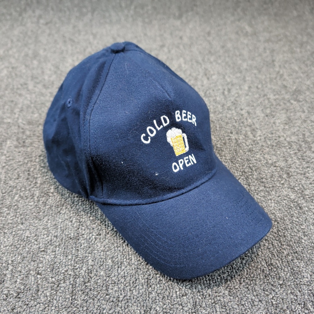 Harvard Square Retro Cold Beer Open Hat OS Navy Blue Cotton Dad Cap Graphic Logo